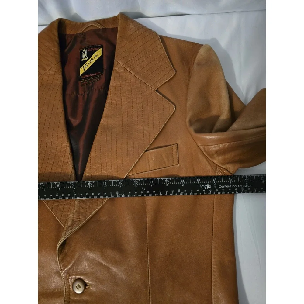 Vartan Designer Collection Vintage Camel Leather Jacket Blazer Coat Size 38 RARE